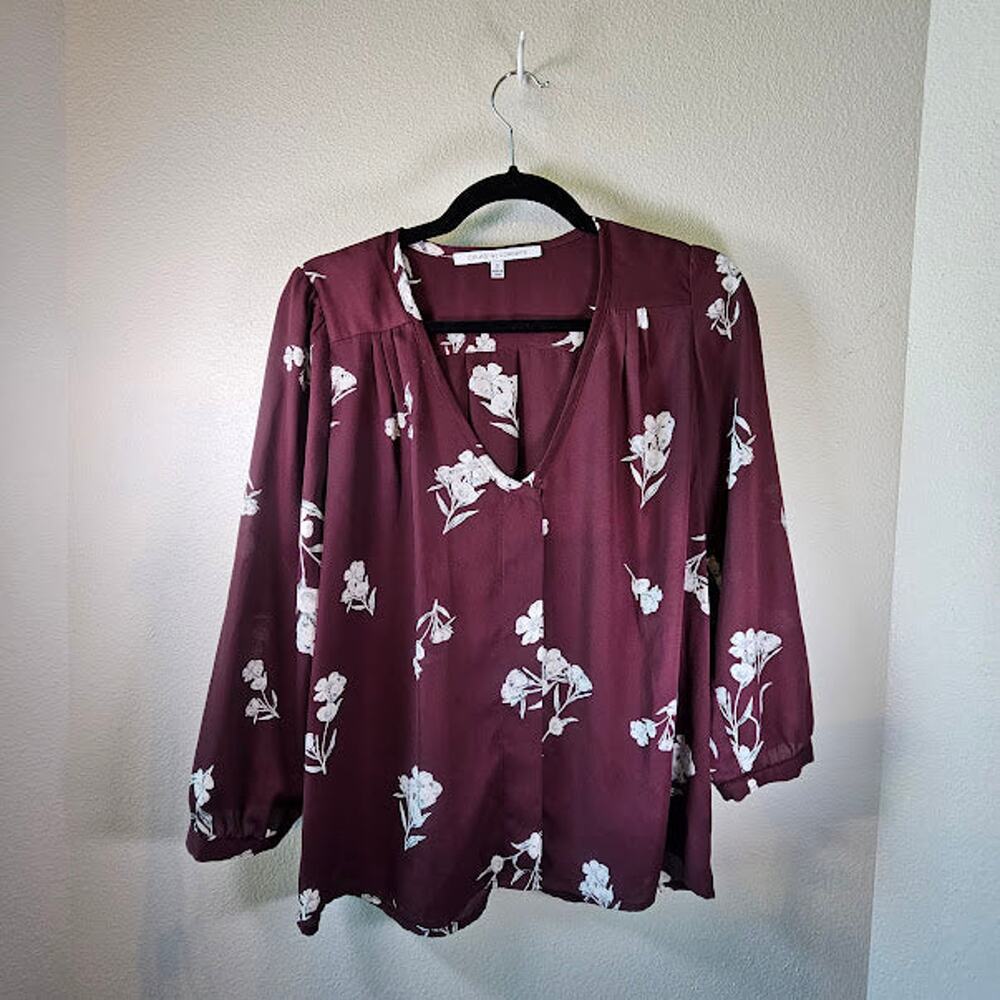Collective Concepts Maroon Flower Shirt- Women's Small- Estimated Retail $55